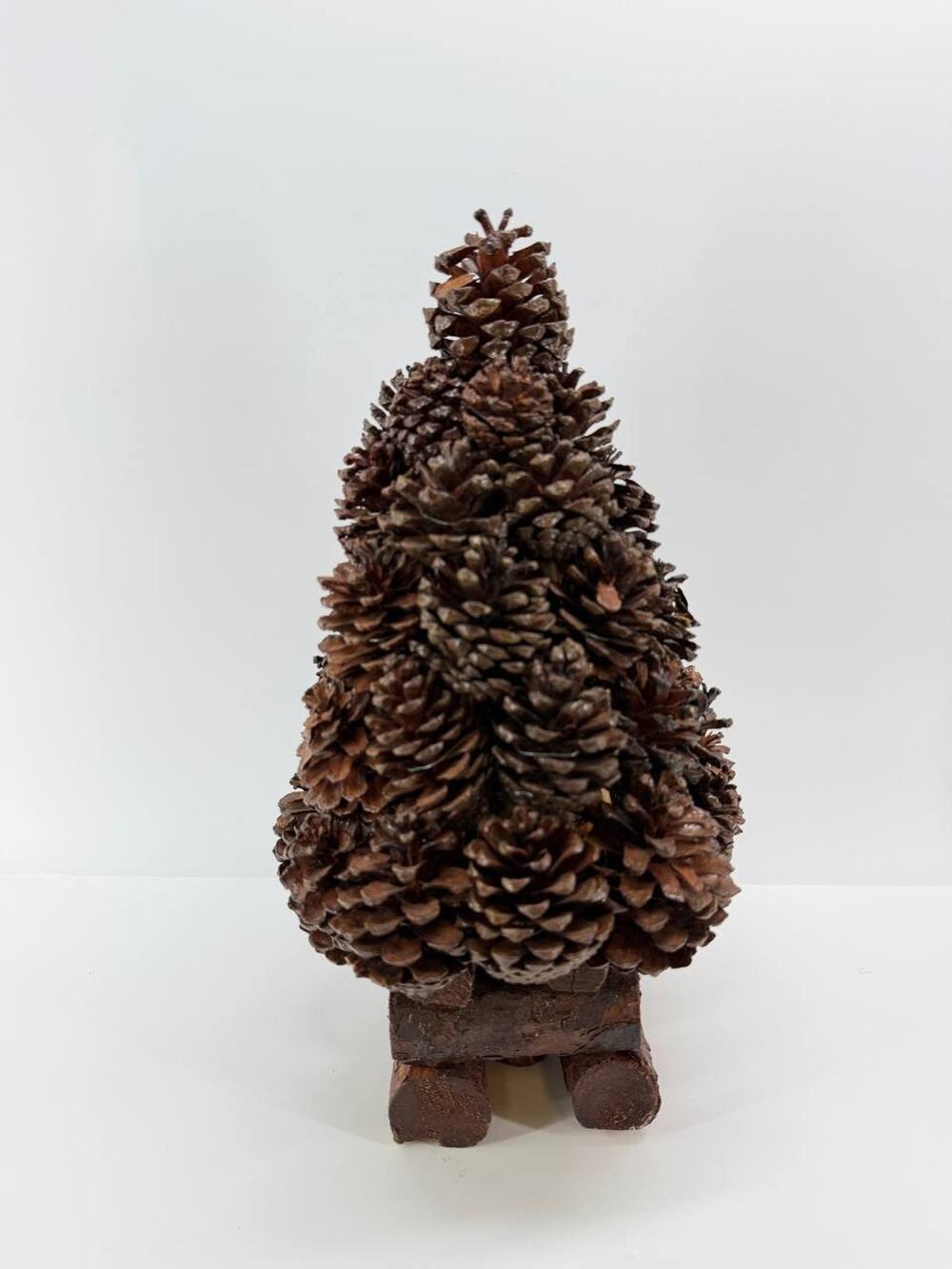 Vintage Handmade Pine Cone Christmas Tree Rustic Wood Holiday Tabletop Decor